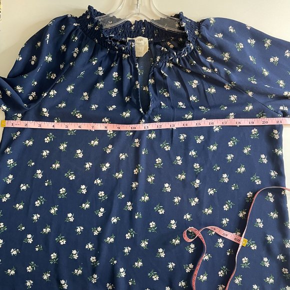 HARPER HERITAGE Womens M Blue Floral Smocked V-Neck Peasant Boho Blouse - Picture 9 of 10